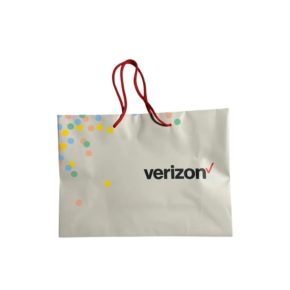 Verizon Paper Shopping Gift Bag 13x9.5x4.5‎ Red Handles Confetti Design Logo
